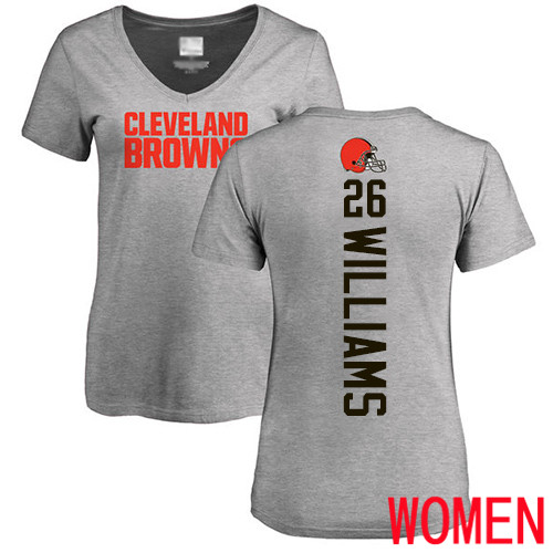 Cleveland Browns Greedy Williams Women Ash Jersey #26 NFL Football Backer V-Neck T Shirt